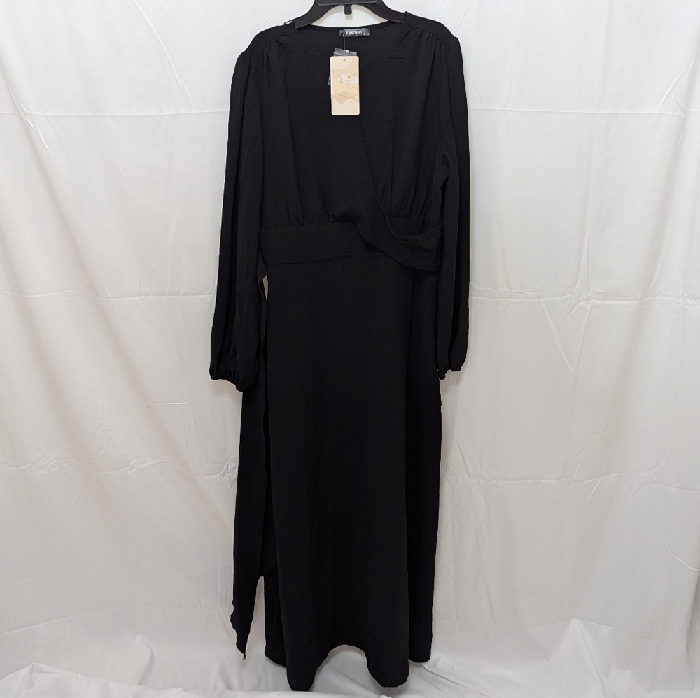 Women's V Neck Long Sleeve Ruched Cocktail Evening A Line Long Dress